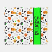 キッドハロウィーン幽霊カボチャ黒猫パーソナライズド フリースブランケット (正面(横))