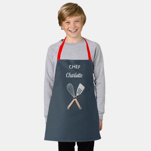 キッドパーソナライズされたエプロン、名前をカスタムするキッドエプロン エプロン (着用した状態)