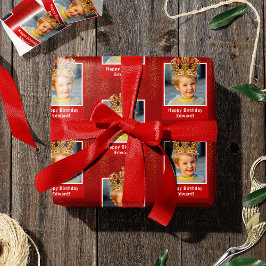 キッドパーソナライズされたフォトハッピーバースデーキングクラウン ラッピングペーパー