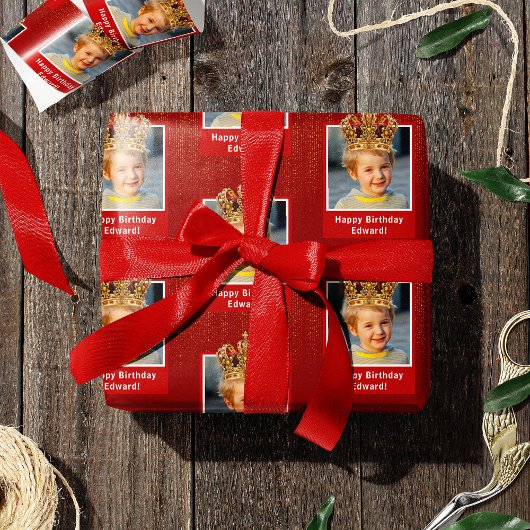 キッドパーソナライズされたフォトハッピーバースデーキングクラウン ラッピングペーパー