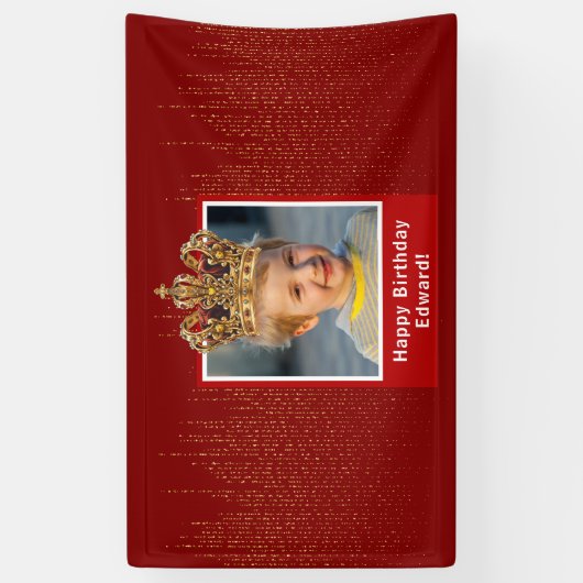 キッドパーソナライズされたフォトハッピーバースデーキングクラウン 横断幕 (縦)