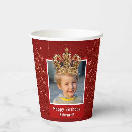 キッドパーソナライズされたフォトハッピーバースデーキングクラウン 紙コップ (裏面)