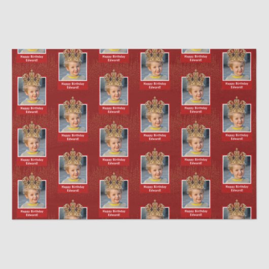 キッドパーソナライズされたフォトハッピーバースデーキングクラウン 薄葉紙 (正面)