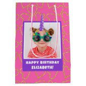 キッドパーソナライズされたフォトハッピーバースデーユニコーン ミディアムペーパーバッグ (裏面)