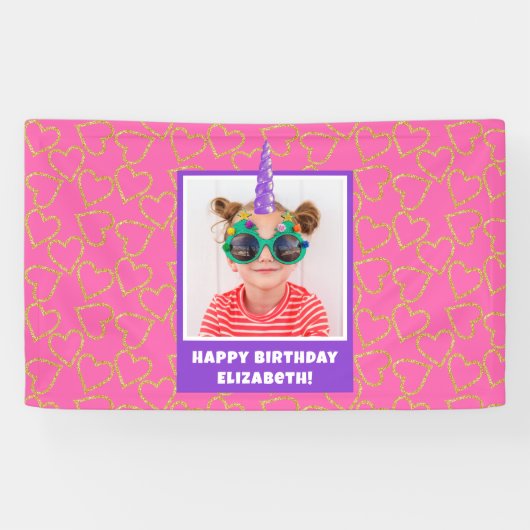 キッドパーソナライズされたフォトハッピーバースデーユニコーン 横断幕 (横)