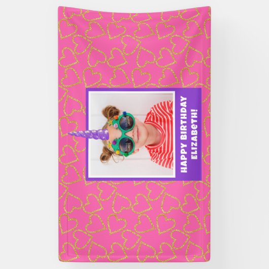 キッドパーソナライズされたフォトハッピーバースデーユニコーン 横断幕 (縦)