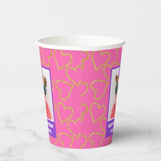 キッドパーソナライズされたフォトハッピーバースデーユニコーン 紙コップ (右)