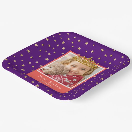 キッドパーソナライズされたフォトハッピーバースデー金ゴールドクラウン ペーパープレート (傾斜あり)