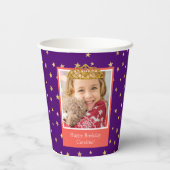 キッドパーソナライズされたフォトハッピーバースデー金ゴールドクラウン 紙コップ (裏面)