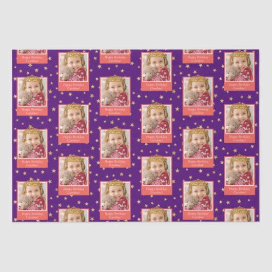 キッドパーソナライズされたフォトハッピーバースデー金ゴールドクラウン 薄葉紙 (正面)