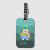 キッドヘッジホッグサッカー選手のターコイズストライプ ラゲッジタグ (正面縦)