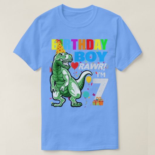キッド恐竜7誕生日7 7歳 Tシャツ (デザイン正面)