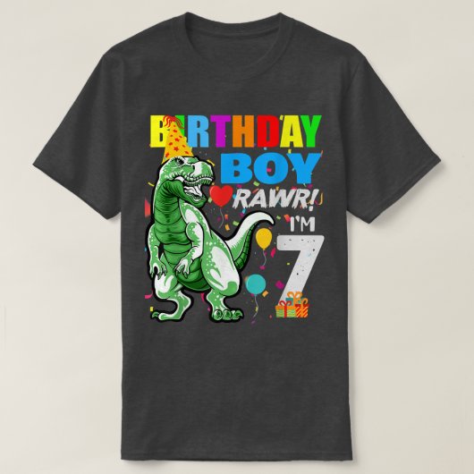 キッド恐竜7誕生日7 7歳 Tシャツ (デザイン正面)
