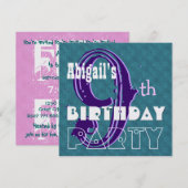 キッド第9誕生日名前をカスタムするパープルティール（緑がかった色）V002 招待状 (正面/裏面)