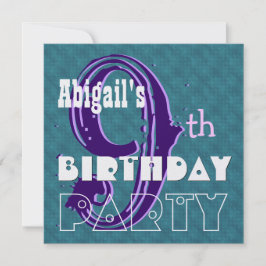 キッド第9誕生日名前をカスタムするパープルティール（緑がかった色）V002 招待状