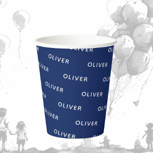 キッド誕生日ダークブルー名 紙コップ