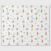 キッド誕生日バルーンテディベア年齢ハッピーネーム ラッピングペーパー (フラット)