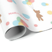 キッド誕生日バルーンテディベア年齢ハッピーネーム ラッピングペーパー (ロールコーナー)