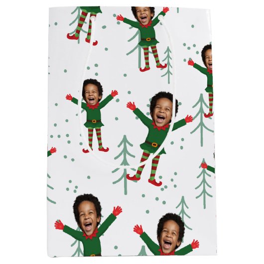 キッド顔&ネーム小妖精や小人クリスマスパタおもしろいーン ミディアムペーパーバッグ (正面)