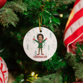 キッド顔&ネーム小妖精や小人クリスマスプレゼントおもしろいス セラミックオーナメント