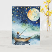 キッド魚釣り新生児ボーイ カード (黄色い花)