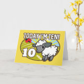キッド10誕生日今日は10だ!かわいい子羊 カード (黄色い花)