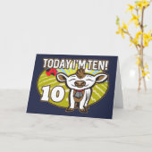 キッド10誕生日今日は10だ!かわいい牛 カード (黄色い花)
