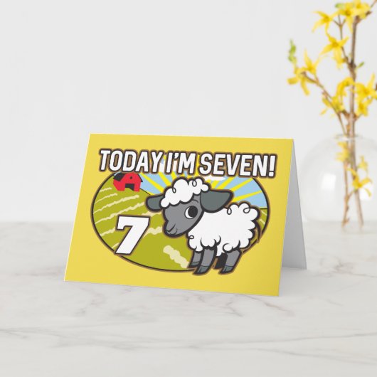 キッド7誕生日今日はセブンだ!かわいい子羊 カード (黄色い花)