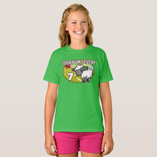 キッド7誕生日今日はセブンだ！かわいい子羊 Tシャツ (正面フル)