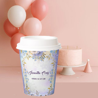 キッパステルブルーフラワー開花フローラ誕生日パーティー 紙コップ