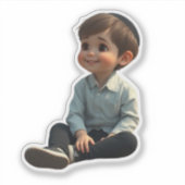 キッパーをかぶったユダヤ人の少年 – かわいいデザイン シール (正面)