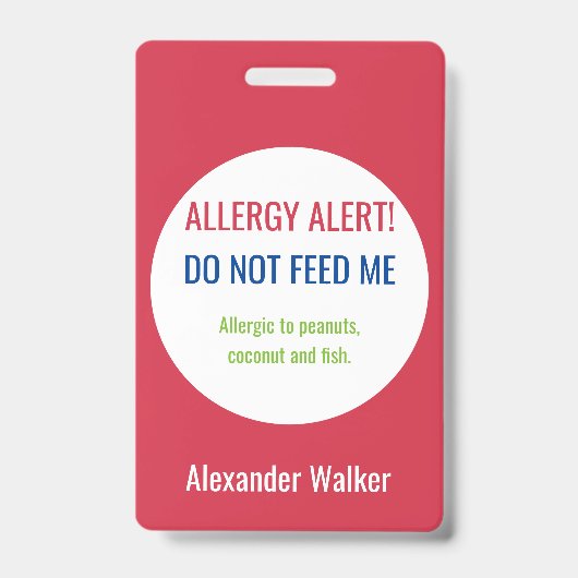 キッパーソナライズされたズ食物アレルギーカスタマイズ警告 バッジ (表面)
