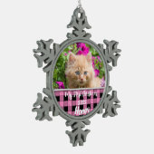 キッパーソナライズされたテン初めてのクリスマスピンクチェック スノーフレークピューターオーナメント (左)