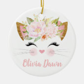 キッパーソナライズされたテン顔ガールズピンク セラミックオーナメント (正面)