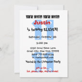 キッモダンド11誕生日名前をカスタムするブルーW701 招待状 (裏面)