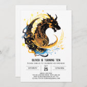 キッ威厳のあるズドラゴン誕生祝い 招待状 (正面/裏面)