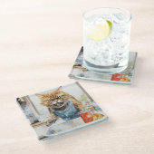 キッ怒チンの水彩オレンジ虎猫 ガラスコースター (アングル)