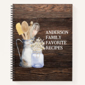 キッ素朴チン器具花茶色の木製レシピ ノートブック (正面)