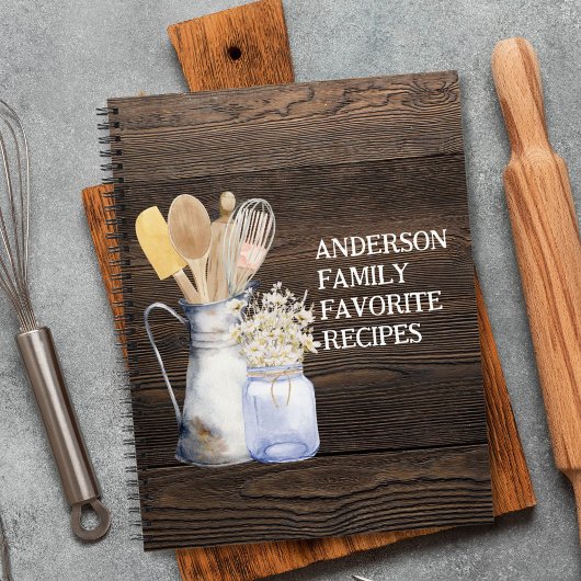 キッ素朴チン器具花茶色の木製レシピ ノートブック