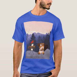 キツツキとビーバーの野生動物キャンパー面白グッズ Tシャツ