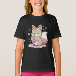 キツネいちご牛乳 – かわいいキツネ妖怪エステティック Tシャツ