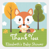 キツネおむつ赤ちゃんシャワーありがとう スクエアシール (正面)