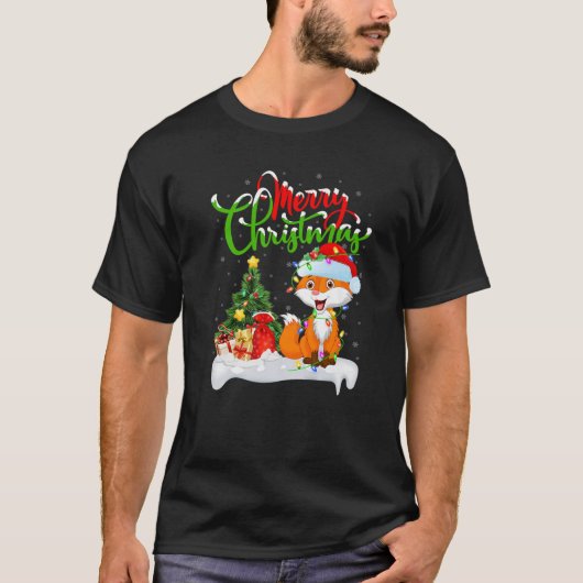キツネおもしろい動物愛好家クリスマス照明キツネクリスマス Tシャツ (正面)