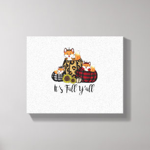 キツネおもしろい秋Y'all Thanksgiving Animal Love キャンバスプリント