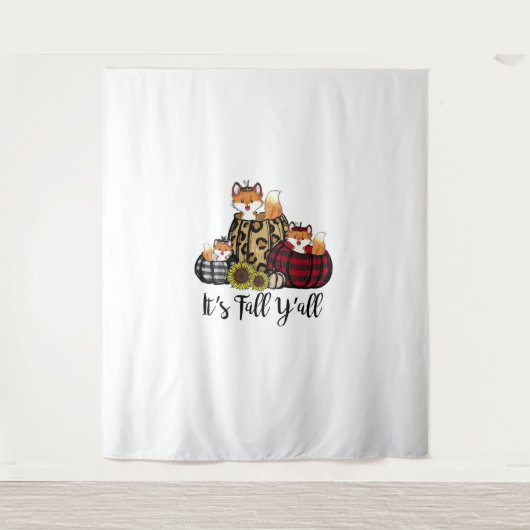 キツネおもしろい秋Y'all Thanksgiving Animal Love タペストリー (正面)