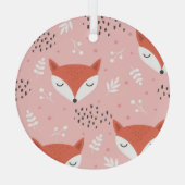 キツネおもしろい:かわいい森のパターン ガラスオーナメント (裏面)