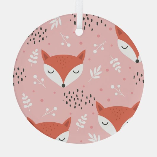 キツネおもしろい:かわいい森のパターン ガラスオーナメント (裏面)