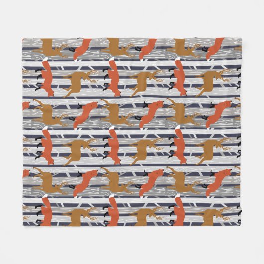 キツネおよびシカの森林カスタム フリースブランケット (正面(横))