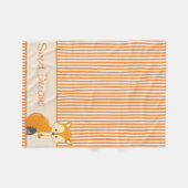 キツネおよびタン及びオレンジはパーソナライズな|を縞で飾ります フリースブランケット (正面(横))