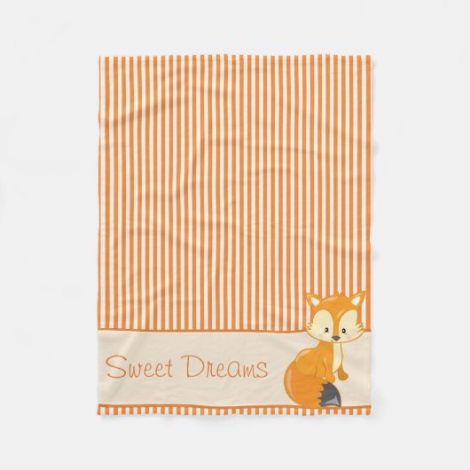 キツネおよびタン及びオレンジはパーソナライズな|を縞で飾ります フリースブランケット (正面)